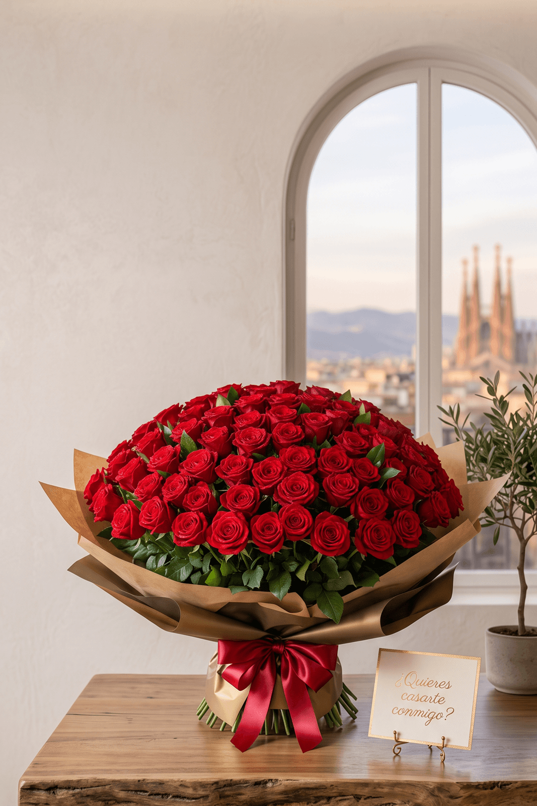 バラの花束100本｜スペインでのプロポーズ＆サプライズに